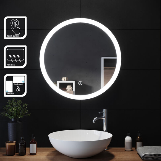 Acrylic Wall Mounted Bathroom Mirror led Ambient Light Mirror 600x600mm with Demister - Elegant