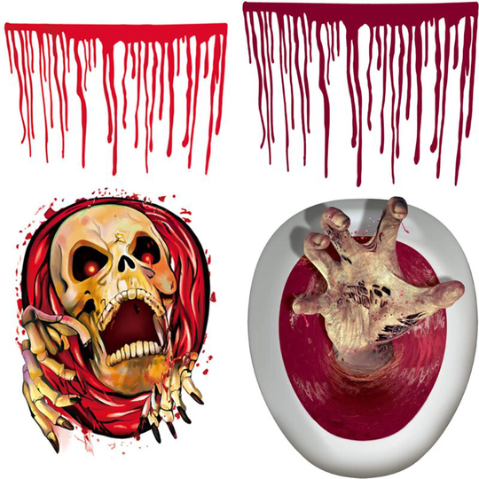 Set of 2 Halloween Toilet Seat Covers 3D Horror Morphing Decal for Halloween Themed Home Decor (Skull and Bloody Hands), Horror Festival Decorative