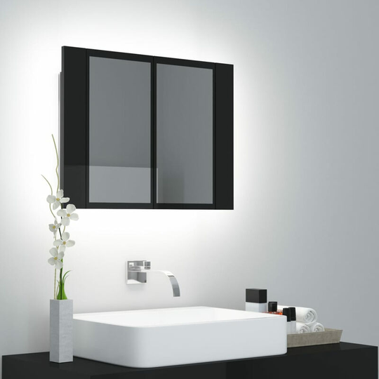 Led Bathroom Mirror Cabinet High Gloss Black 60x12x45 cm