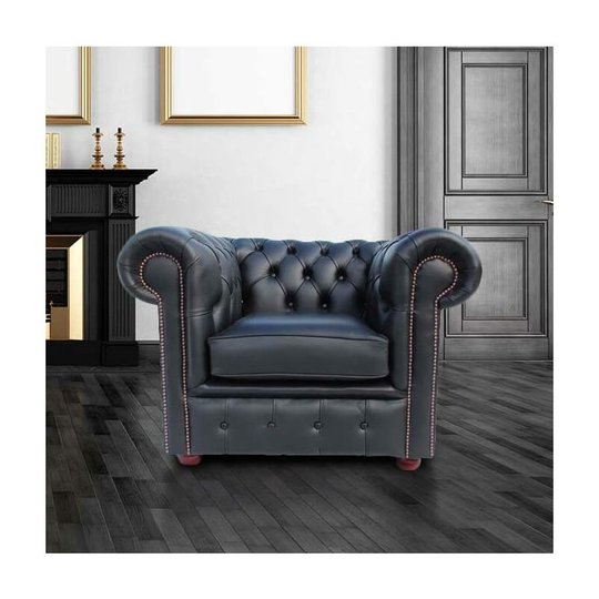 Chesterfield Low Back Club ArmChair Black Leather | Office Chair