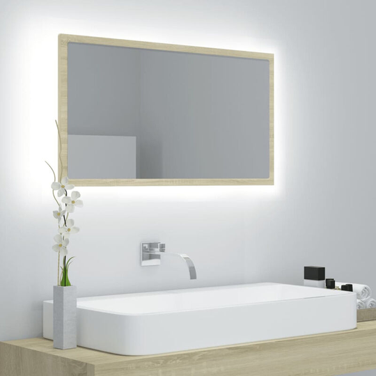 Led Bathroom Mirror Sonoma Oak 80x8.5x37 cm Chipboard