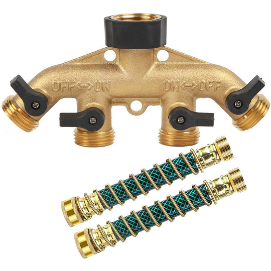 1pc Garden Brass 4 Way Faucet On/Off Valve Hose Connector Yellow 16*8*5.5cm