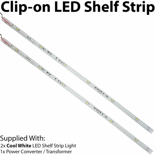 Loops - 450mm Clip On led Shelf Kit cool white 2x Glass Illuminated Kitchen Unit Lights