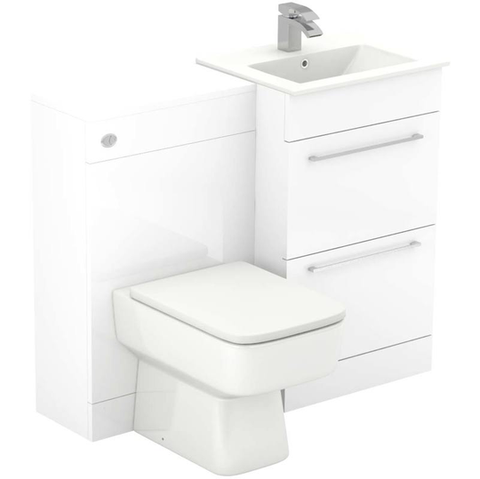 Wholesale Domestic - Napoli Gloss White 1000mm 2 Drawer Vanity Unit Toilet Suite - White Gloss