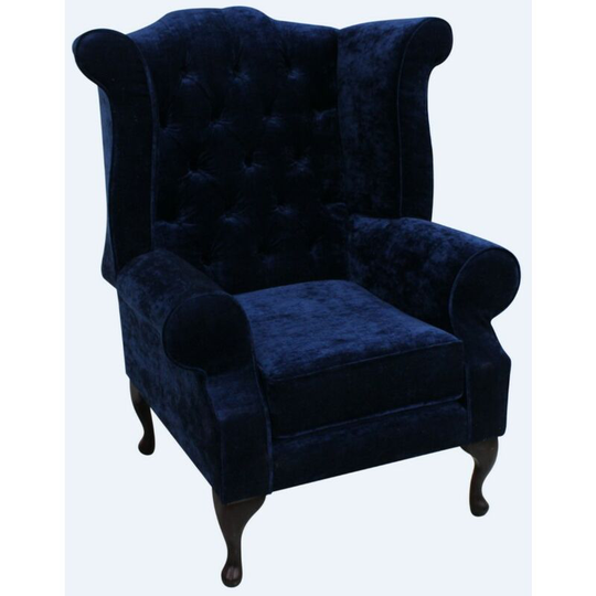 Chesterfield Edward Queen Anne Wing Chair Fireside High Back Armchair Modena Deft Blue Velvet