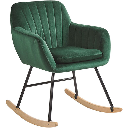 Beliani - Modern Rocking Chair Wooden Skates Rocker Velvet Seat Emerald Green Liarum - Green
