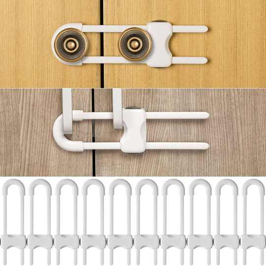 10 Pieces Sliding Cabinet Locks, Child U-Shaped Proofing Cabinet with Adjustable Safety Child Lock, Easy to Use Childproof Latch for Knob Handle on