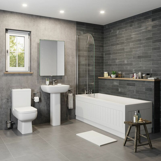 Bathroom Suite Basin Pedestal Close Coupled Toilet Straight Bath - White