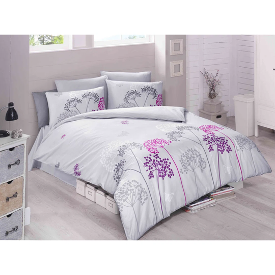 Hanish White/Pink/Purple/Grey Cotton 145 TC Modern & Contemporary 3 Piece Duvet Cover Set