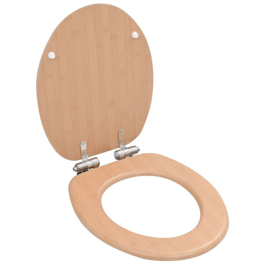 WC Toilet Seat with Soft Close Lid MDF Bamboo Design - Brown