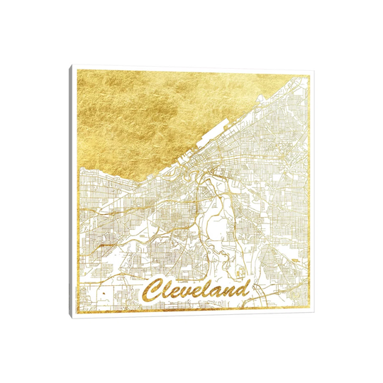 Cleveland Gold Leaf Urban Blueprint Map by - Wrapped Canvas Graphic Art