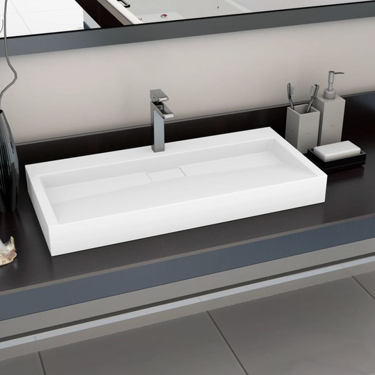 Wash Basin 100x46x11 cm Mineral Cast/Marble Cast White VD05904 - Hommoo