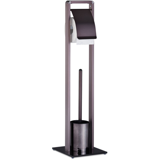Relaxdays - Toilet Butler with Paper Holder, Toilet Brush with Container, h x w x d 72 x 19 x 19 cm, Bronze-Black
