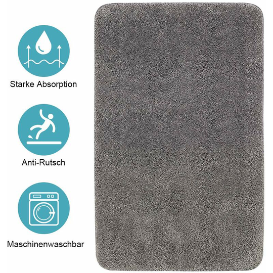 Bath mat, 50X80cm bathroom mat bath mat gray non-slip bath mat, soft and fluffy textile, washable tpr material on the underside, bath mat for