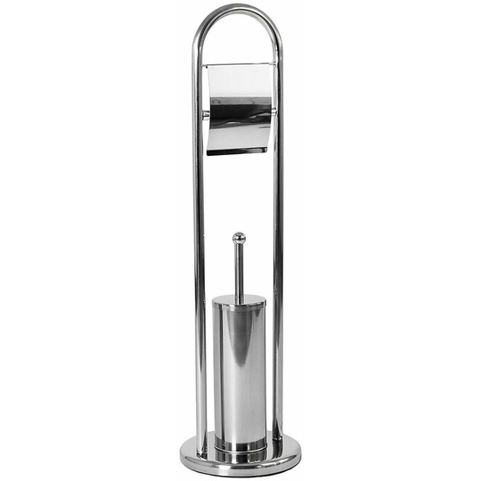Toilet Brush & Paper Holder With Round Base Tissue Roll Storage, Silver