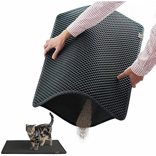Large Cat Litter Mat Cat Toilet Mat Litter Box 60 x 45cm Double Layer Honeycomb Design, Non-Slip Waterproof and Urine Proof Easy to Clean