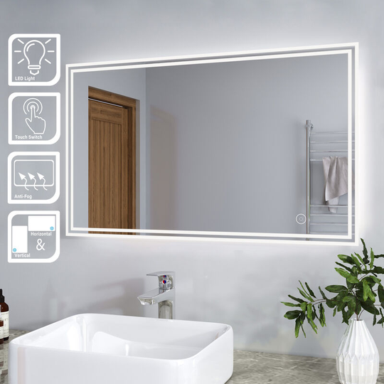 Modern led Illuminated Bathroom Mirror 1000 x 600mm Sensor + Demister - Elegant