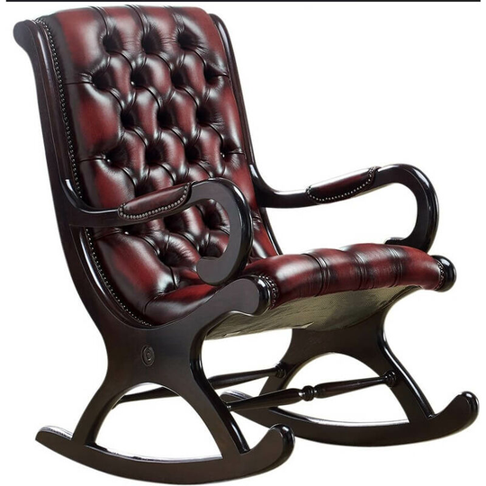 Chesterfield York Slipper Rocking Armchair Antique Oxblood Leather