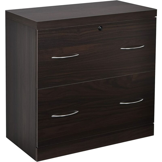 File Cabinets with 2 Drawers & Adjustable Hanging Bar, Lockable Storage Organizer Chest, Freestanding Print Stand for Home Office (Coffee) - Costway