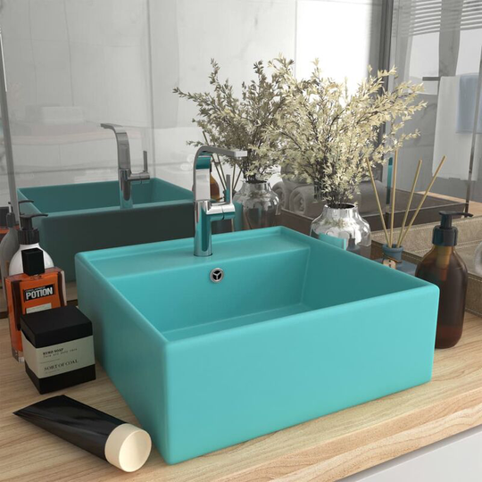 Luxury Basin Overflow Square Matt Light Green 41x41 cm Ceramic - Green