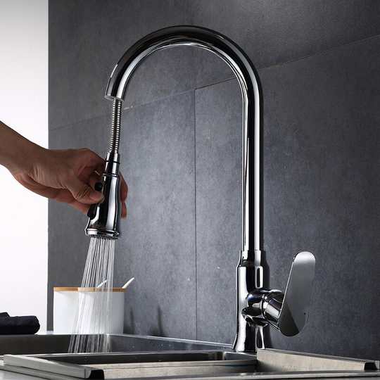 Kitchen Faucet with Spray 360° Swivel Spray Spring Kitchen Faucet with Hoses Single Handle Mixer Tap Hot and Cold Sink Available (Black) - Litzee