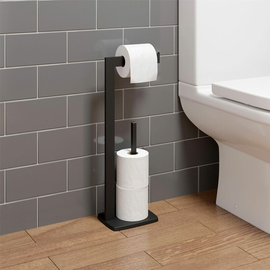 Black Architeckt Square Toilet Roll Holder Free Standing Bathroom Accessories - Black