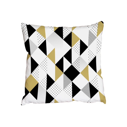 Abstract Triangles. Gold Black And White Outdoor Cushion