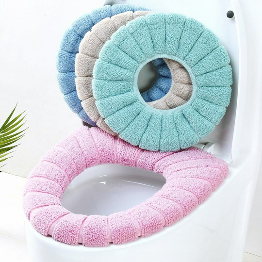 4 Pieces Bathroom Soft Toilet Seat Covers Warmer Washable Stretchable Easy Install Cushion Lid Covers