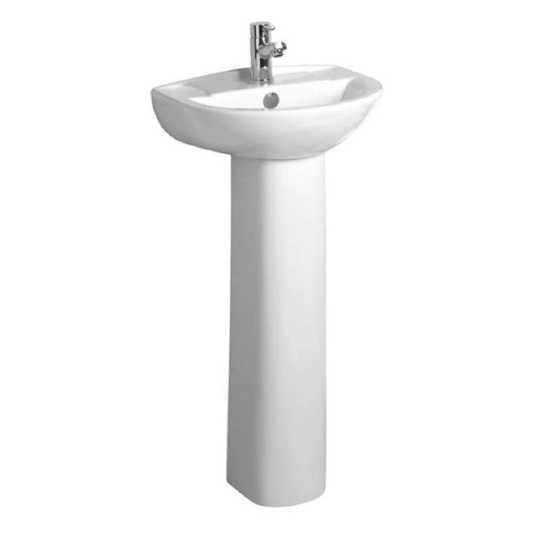 White Ceramic U-Shaped Full Pedestal Basin Bathroom Sink with Overflow