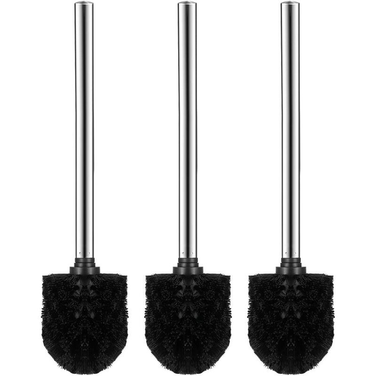 3pcs plastic toilet brushes with stainless steel handle (black + silver)
