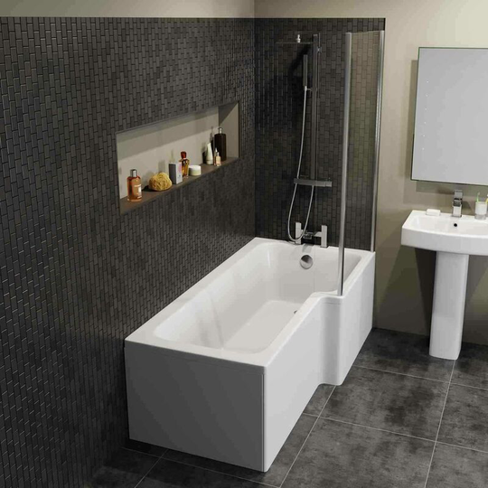Affine - Modern l Shaped Shower Bath Only Right Hand Bathtub 1700 Acrylic - White