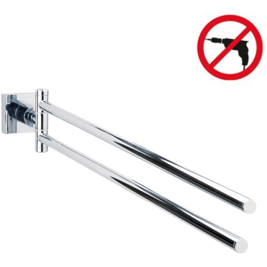 Tesa - Hukk Towel rack 2 bars, chromed metal, easy installation without drilling (40249-00000-00)
