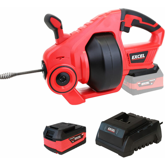 18V Cordless Drain Cleaner with 1 x 5.0Ah Battery & Charger:18V - Excel