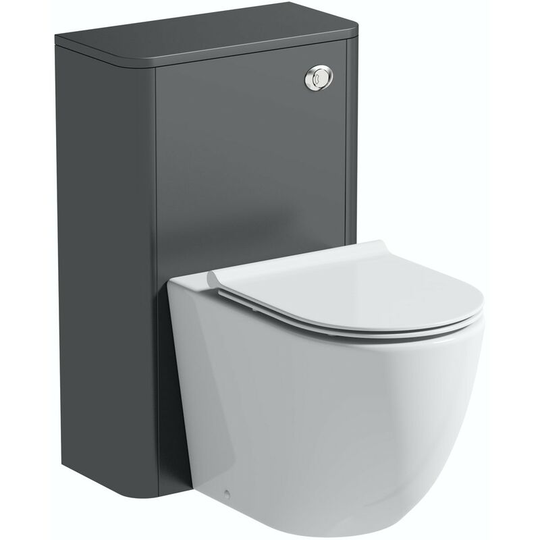 Mode - Harrison slate gloss grey back to wall unit and rimless toilet with slimline soft close seat - Grey