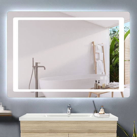 Acezanble - 100x70cm anti-fog bathroom mirror, horizontal or vertical led mirror, double touch switch