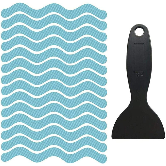 Set of 24 Non-slip stickers for bathroom - non-slip rubber - peva transparent - with bathtub scraper, shower, toilet, light blue stairs
