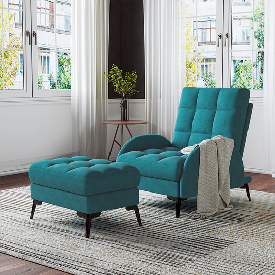 Frosted Velvet Recliner Armchair with Thickened Footstool, Green - Livingandhome
