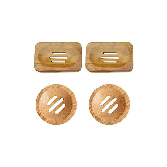 Bamboo Soap Dishes 4 Pcs Natural Wooden Soap Box Small Soap Container Health Drain Anti-Mildew Bamboo Dish Drainer Tray