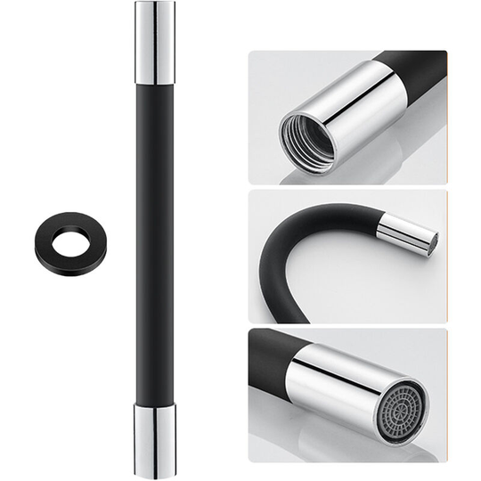 360 Degree Faucet Sprayer Extension Hose Silicone Extension Tube with Leakproof Gasket Bubbler Flexible Faucet Extender Water Hose,Black,50cm