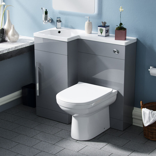 Neshome - Debra Light Grey LShape lh 900mm Vanity Cabinet and Toilet Set - Flat Pack