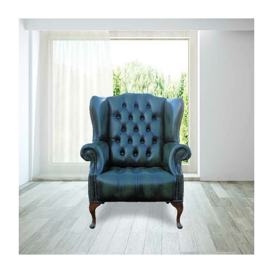 Designersofas4u - Chesterfield Mallory Buttoned Seat Flat Wing Queen Anne High Back Wing Chair uk Manufactured Antique Green
