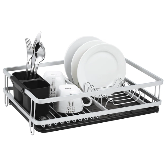 Belfry Kitchen Aluminum Dish Drainer, Dish Drying Rack With Removable Drip Tray, Storage Draining Board, Cutlery Holder & Cup Holder, Black