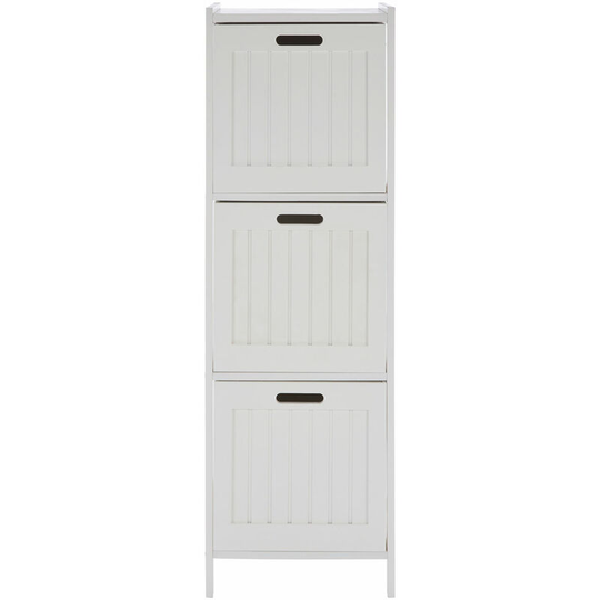 3 Tier Pine Wood Bathroom Shelf With Square Shelves White Finish Bathroom Organiser / Storage Shelving Unit For Garage Shelves 36 x 113 x 36