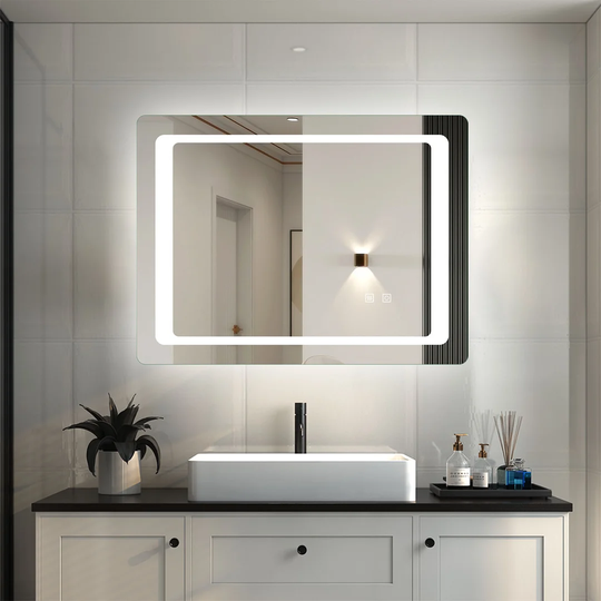 Maresca Lighted Glass Framed Wall Mounted Bathroom Mirror in Clear