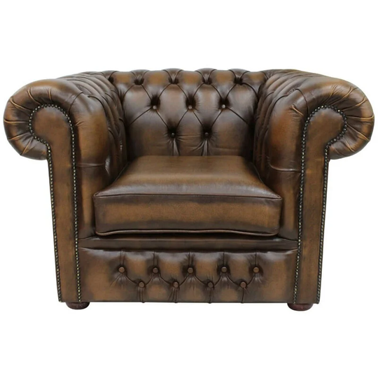 Chesterfield Winchester Low Back Club ArmChair Antique Tan Leather