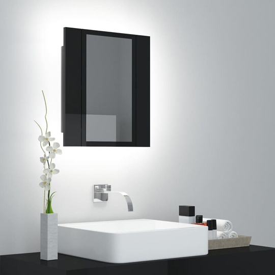 Led Bathroom Mirror Cabinet High Gloss Black 40x12x45 cm