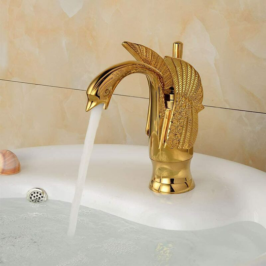 Gdrhvfd - Golden swan sink tap in polished solid brass