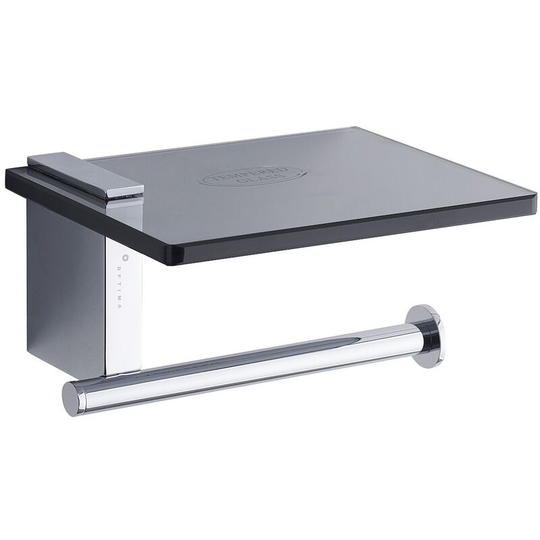 Cube Way Toilet paper holder with black tempered glass shelf, Chrome (Holder ) - Optima