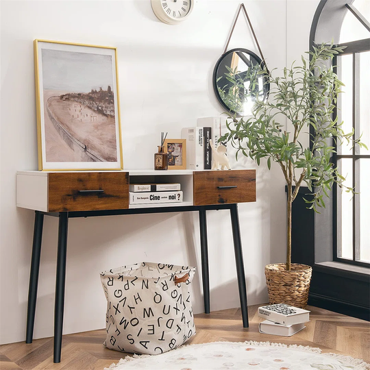Console Table, Narrow Sofa Side End Table With 2 Drawers And Open Shelf, Living Room Entryway Hallway Accent Table Writing Desk