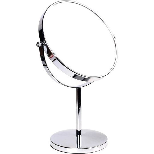 10X Magnifying Tabletop Makeup Mirror, ø 20cm Double Sided Free Standing Cosmetic Mirror, Bathroom Mirror, Round, Chrome, Swivel - Ideal for Shaving,